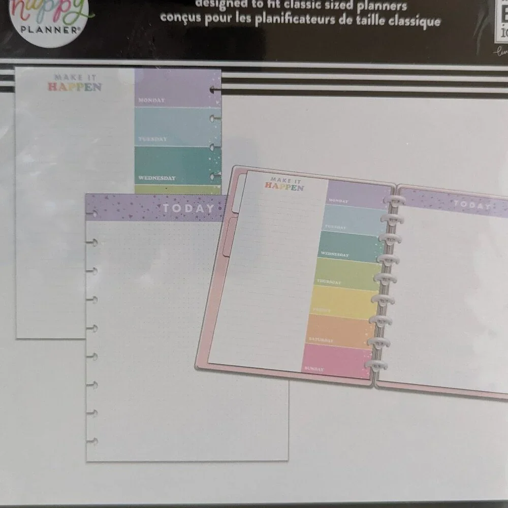NWT 40 pc Happy Planner 'Today' Rainbow Classic Filler Paper Sheets Dot Grid NEW